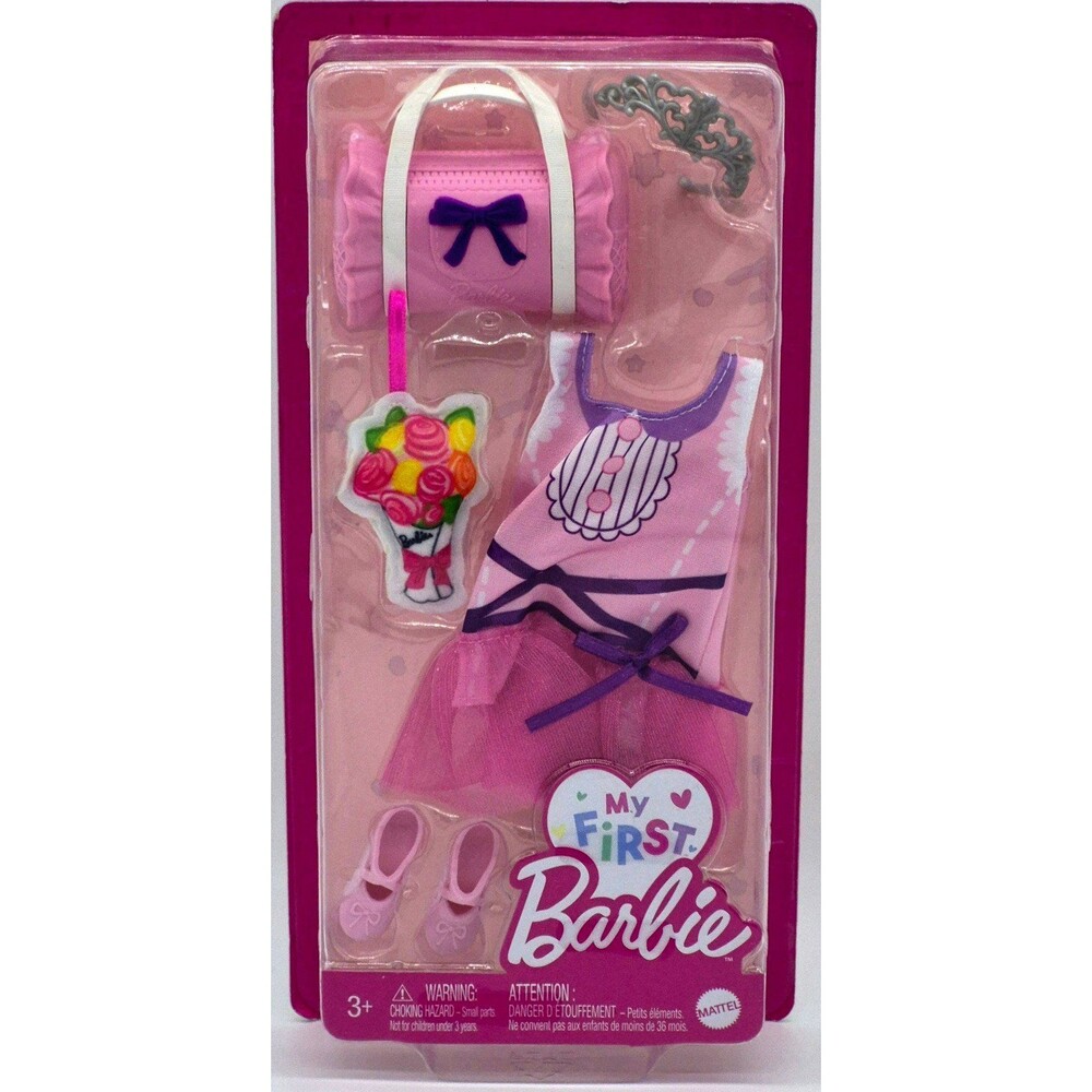 My First Barbie Fashion Outfit Set Dress Shoes Purse Bouquet HMM59 New Sealed